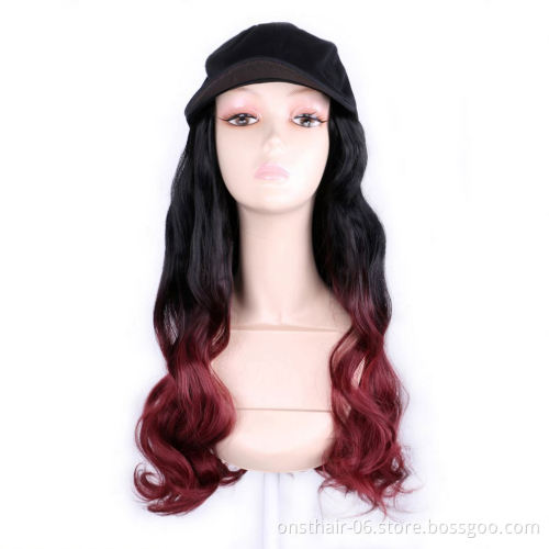 MYZYR 18inch Ombre Hair Natural Wave Wigs For Women Synthetic Hairpiece With Baseball Duck Tongue Hat Makeup Wigs
